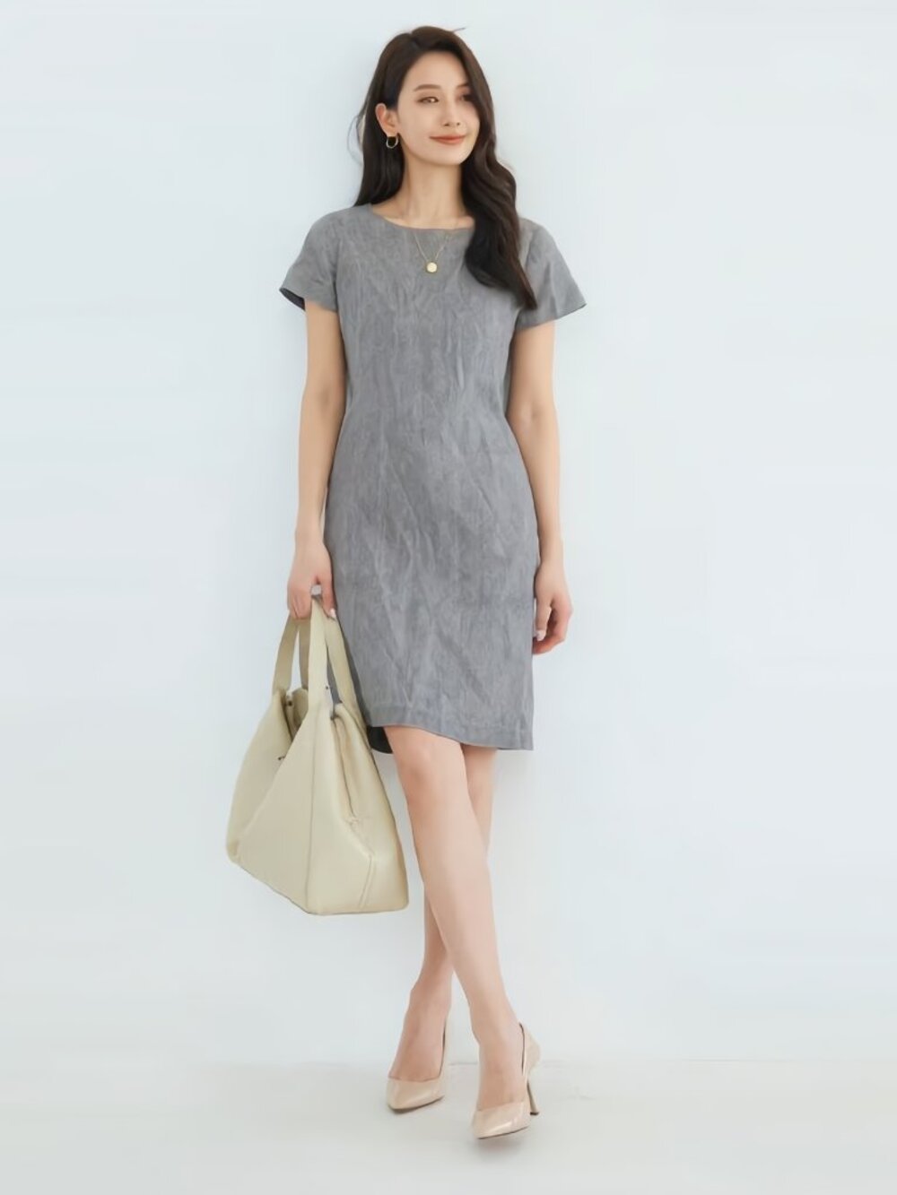 Theory Structured T Twill Linen Shift Dress Grey Cap Sleeve Size S Dry Clean